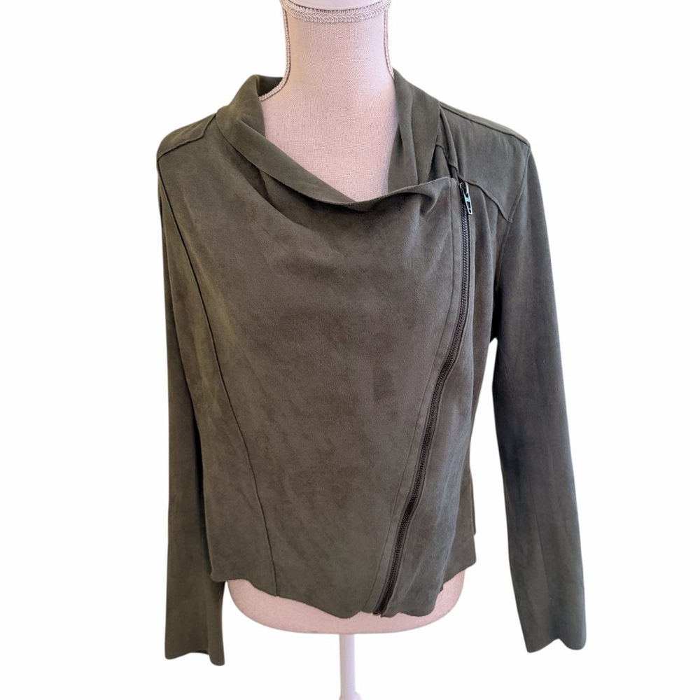Blank NYC Olive Green Faux Suede "Sunny Days" Asymmetrical Zip Moto Jacket M